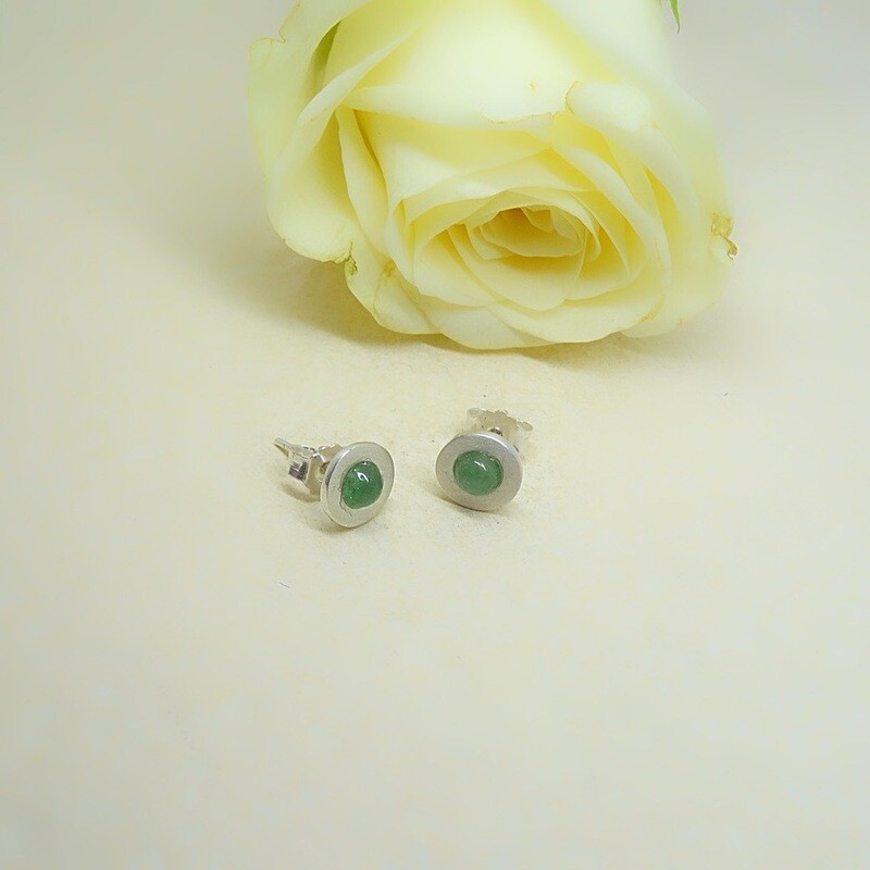 Silver ear studs - Aventurine