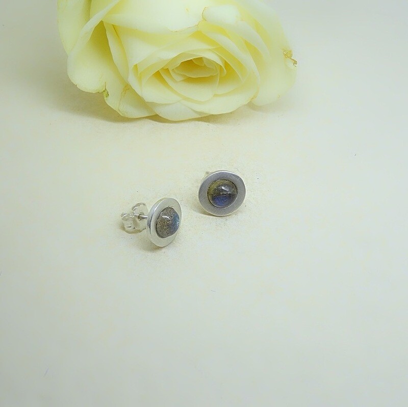 Silver ear studs - Labradorite