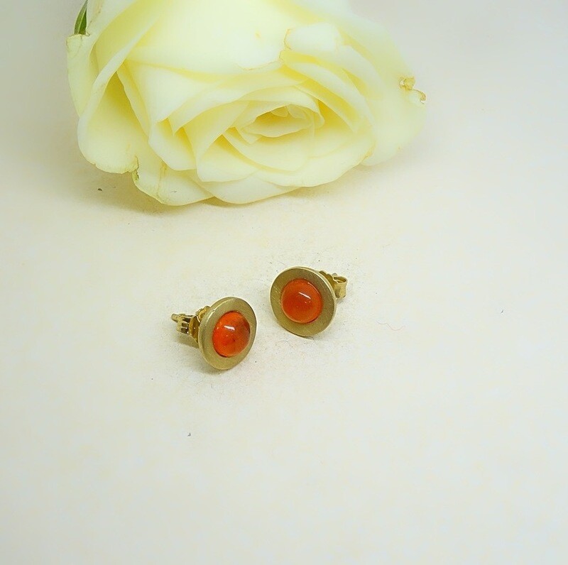 Silver gold plated ear studs - Carnelian
