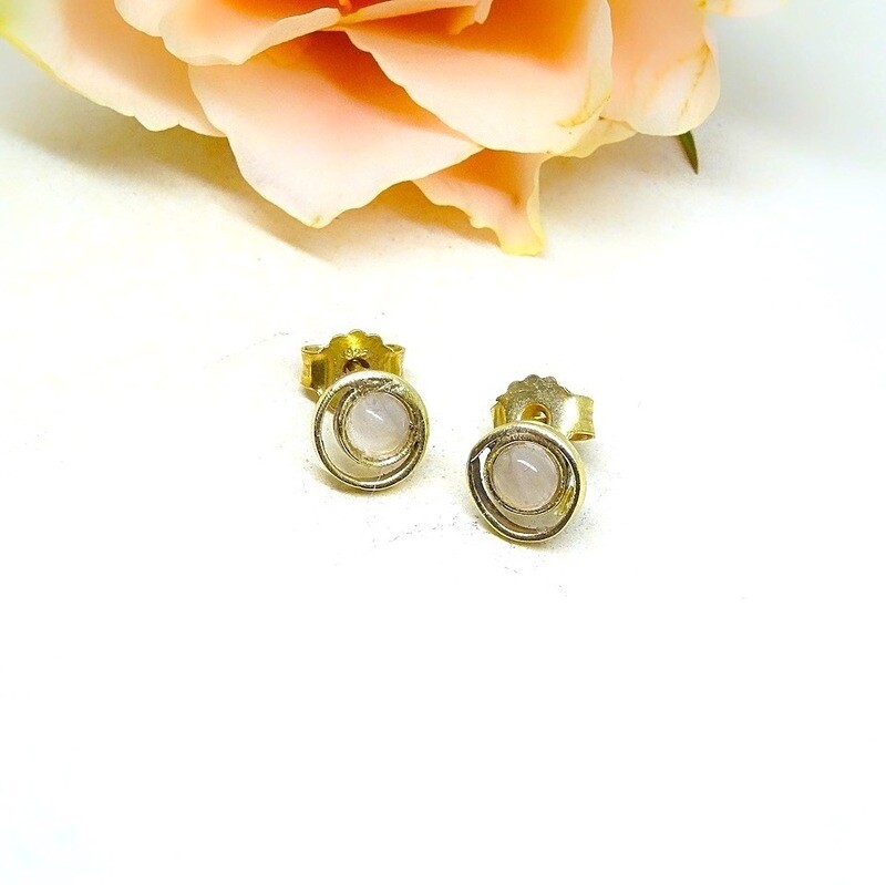 Verguld zilveren oorbellen -  cirkel vorm - Roze quartz - Handgemaakt - Harry TiLLEY
