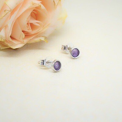 Silver ear studs - Amethist
