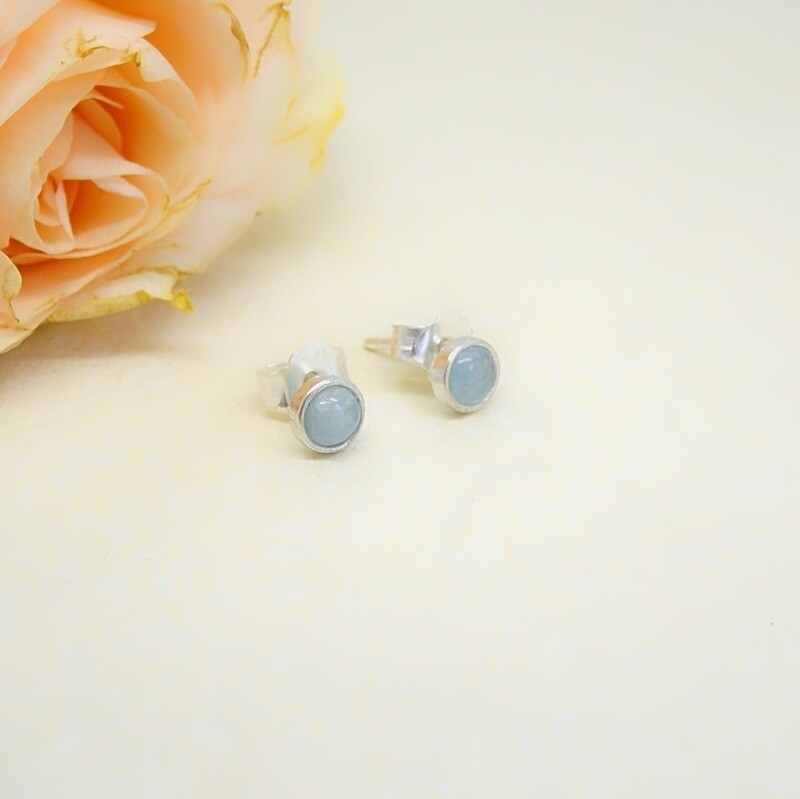 Silver ear studs - Aquamarine