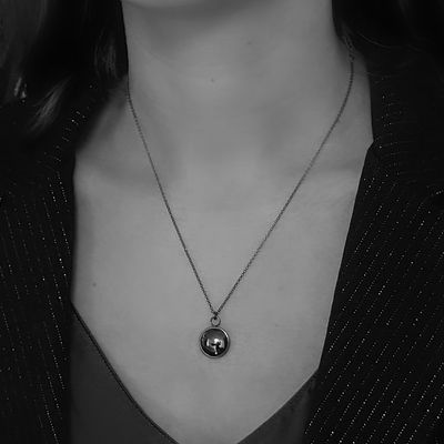 Silver pendant with black patina and a beautiful black hematite stone. Handmade at the Harry TiLLEY studio.