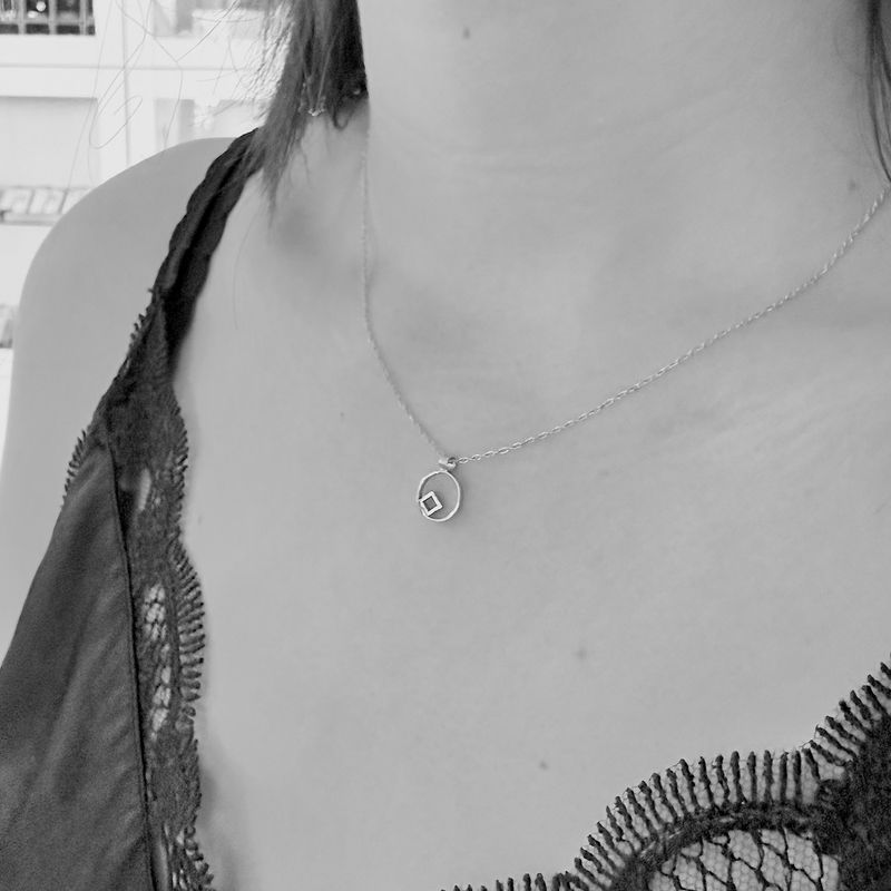 Gold-plated silver circle pendant with square
