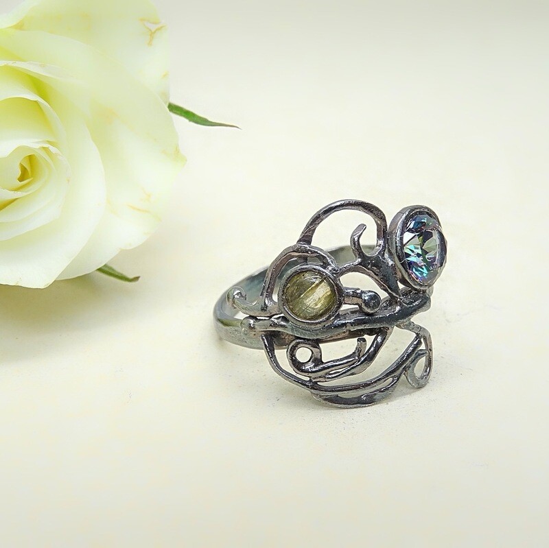 Silver ring - Labradoriet stones