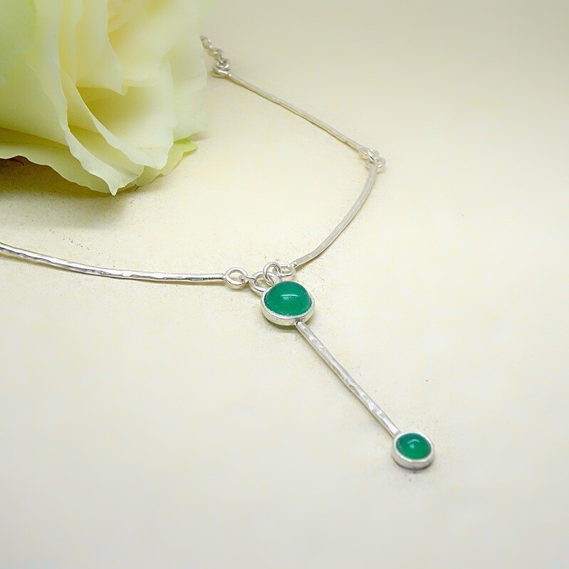Silver necklace - Green Onyx