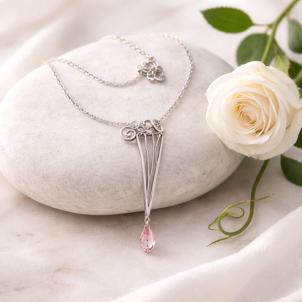 Silver pendant with Swarovski stone - La vie en rose - Harry TiLLEY jewelry
