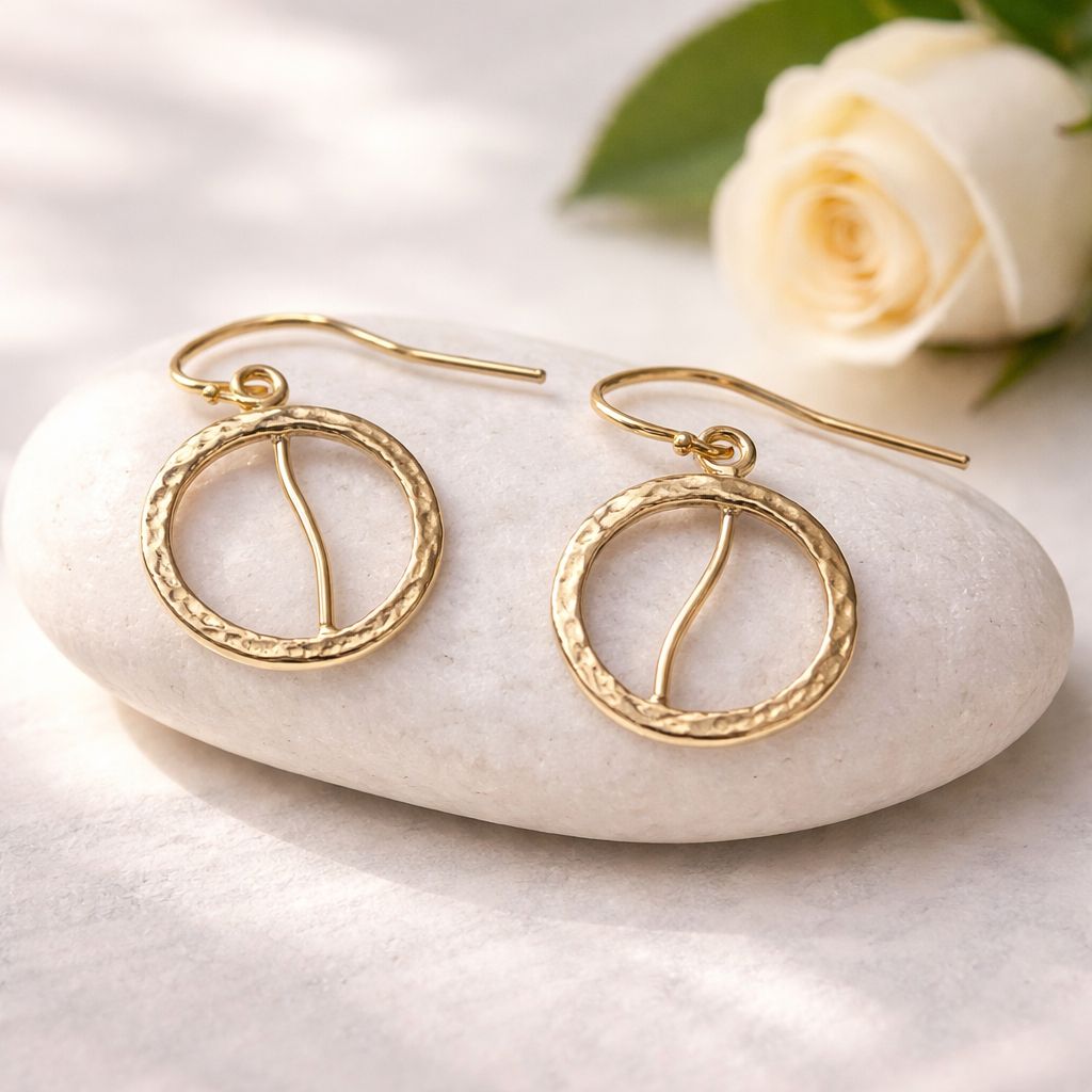 Gold plated silver circle earrings with wavy detail