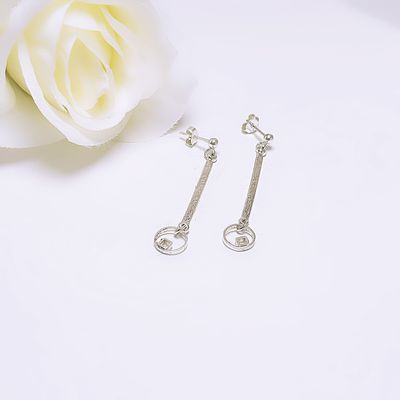 Silver stud earrings with bar circles and squares