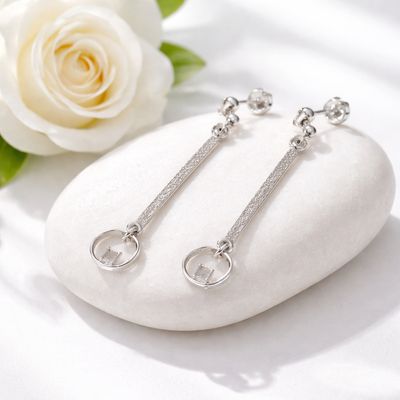 Silver stud earrings with bar circles and squares