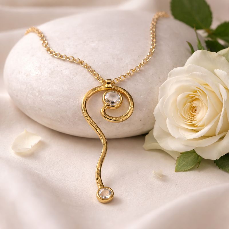 Wavy gold-plated silver pendant with natural stones
