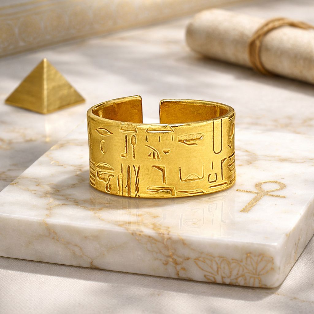 Gold-plated silver ring with Egyptian engraving - Men's and women's ring - Harry TiLLEY Jewels