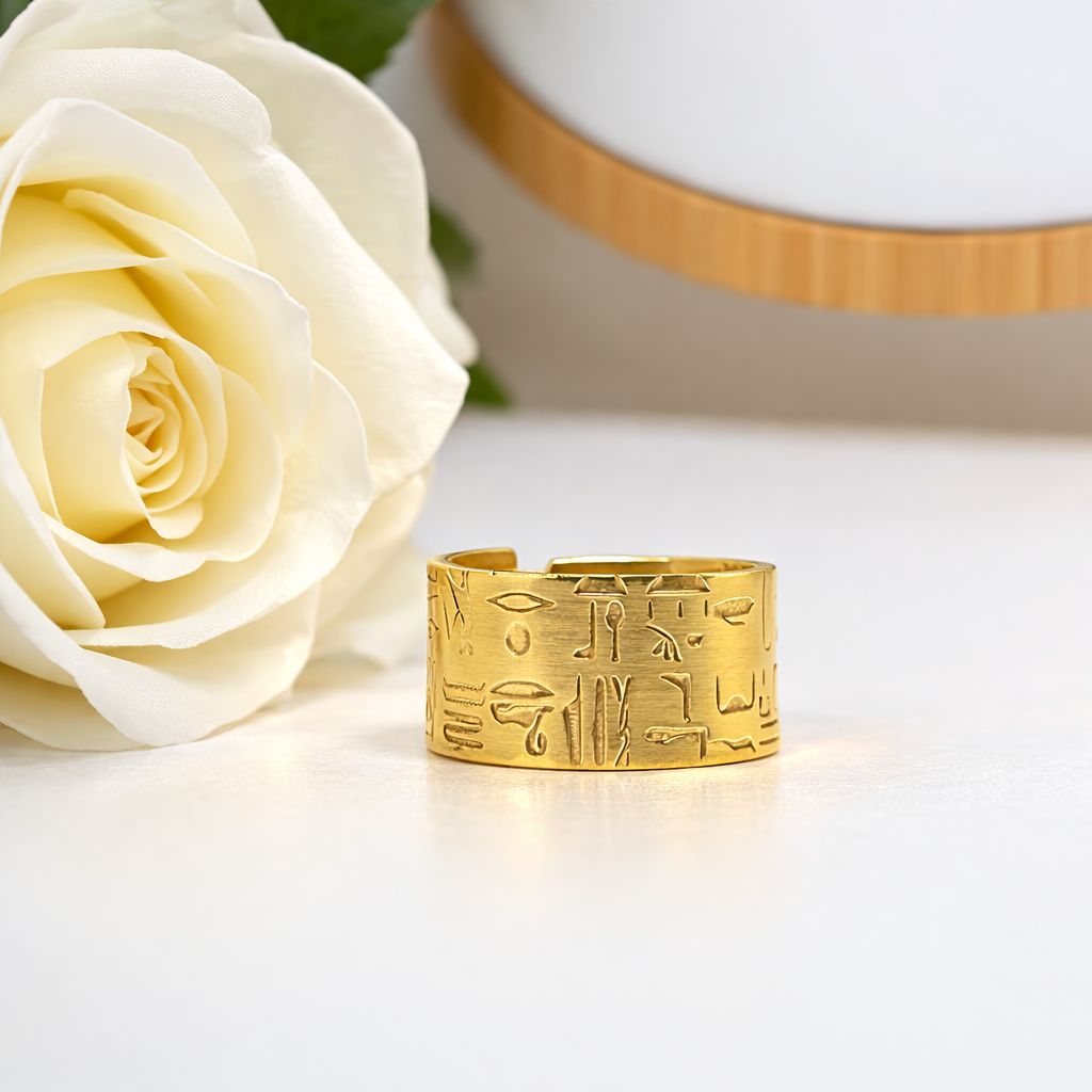 Gold-plated silver ring with Egyptian engraving - Men's and women's ring - Harry TiLLEY Jewels