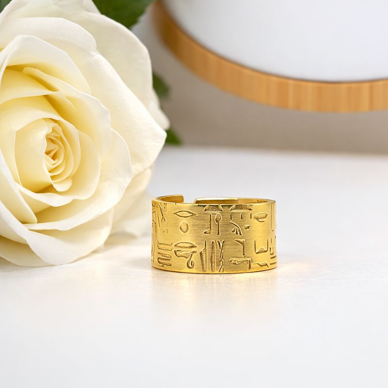 Gold-plated silver ring with Egyptian engraving - Men's and women's ring - Harry TiLLEY Jewels