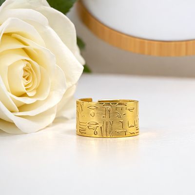 Gold-plated silver ring with Egyptian engraving - Men's and women's ring - Harry TiLLEY Jewels