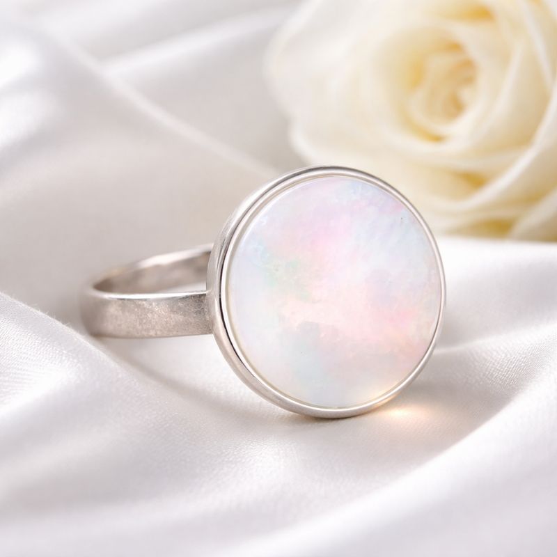 Silver ring with 20mm natural stone - handmade
