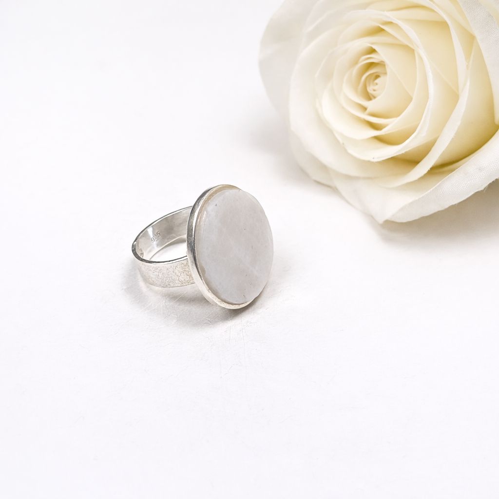 Silver ring with 20mm natural stone - handmade