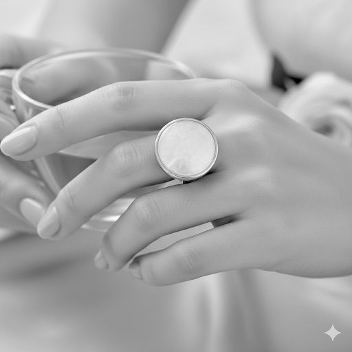 Silver ring with 20mm natural stone - handmade