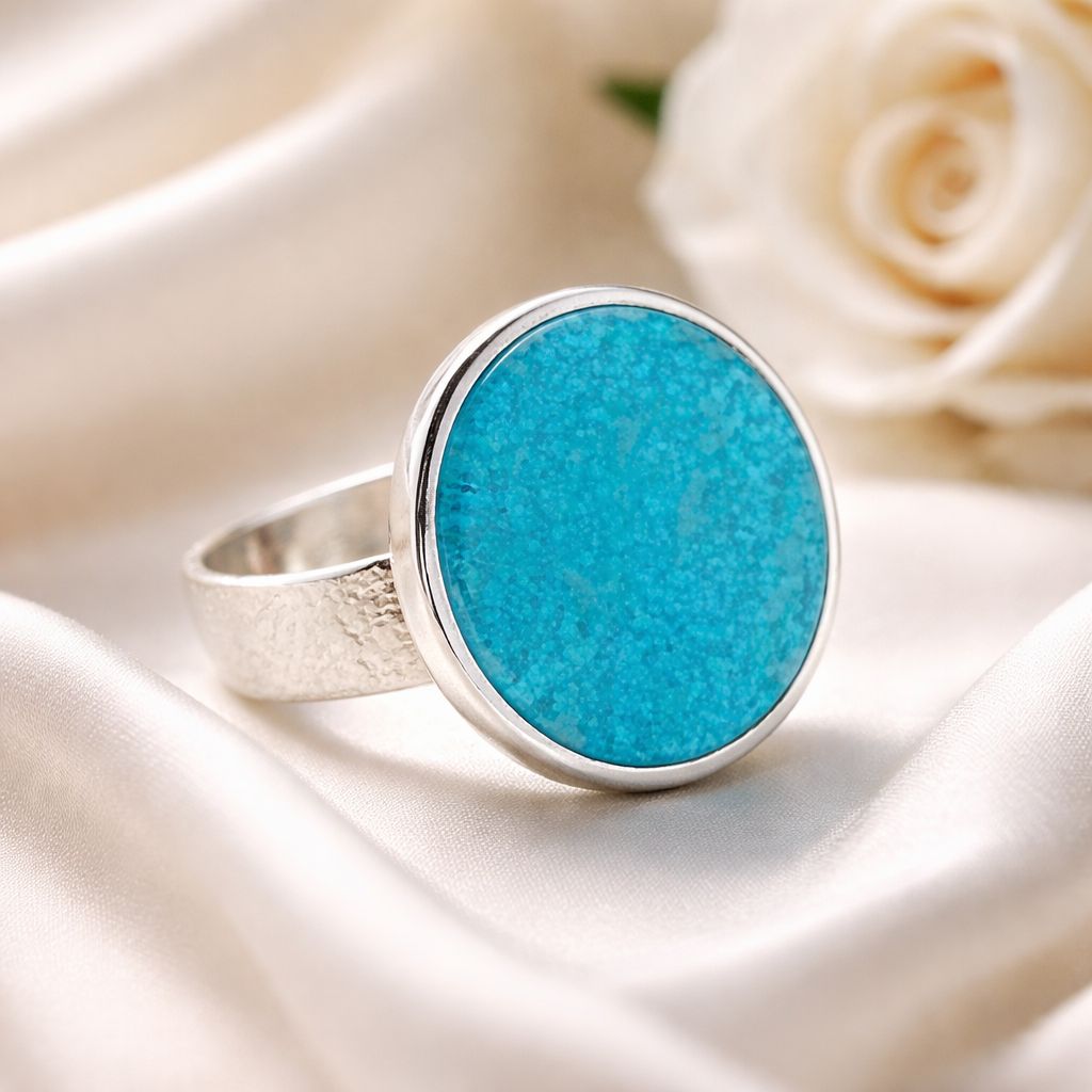 Silver ring with 20mm natural stone - handmade