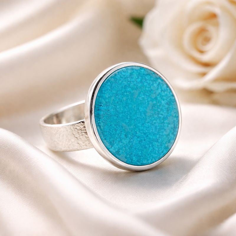 Silver ring with 20mm natural stone - handmade