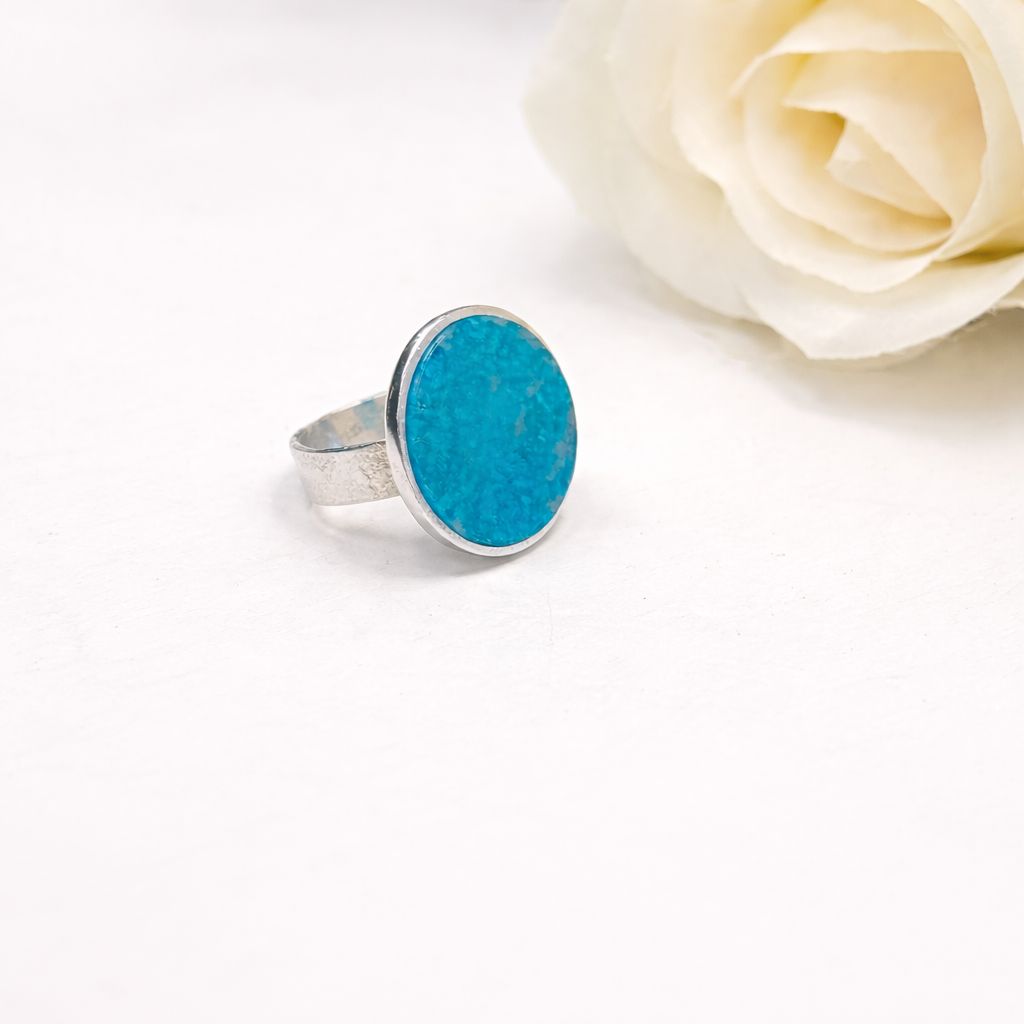Silver ring with 20mm natural stone - handmade