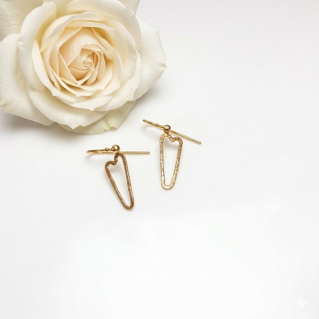 Original heart-shaped earrings - handmade - gold-plated silver