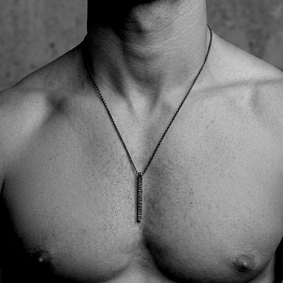 Sleek pendant with barcode design - Black patina - Men's jewelry