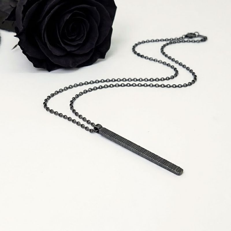 Sleek pendant with barcode design - Black patina - Men's jewelry