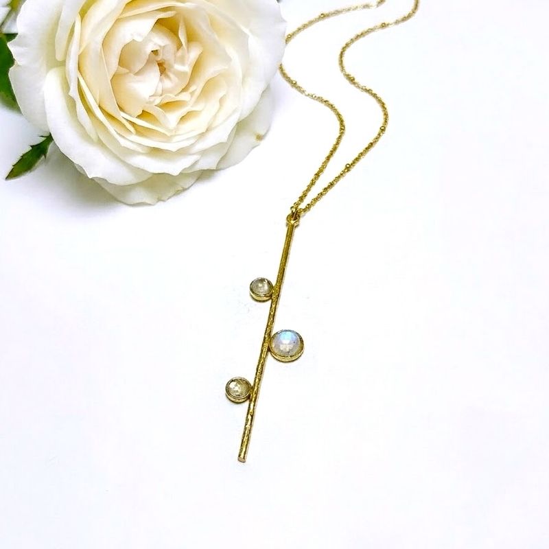 Sleek, straight pendant set with moonstones - Sterling gold-plated silver