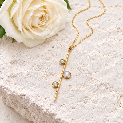 Gold-plated silver pendant - Moonstone Sleek, straight pendant set with moonstones - Sterling gold-plated silver