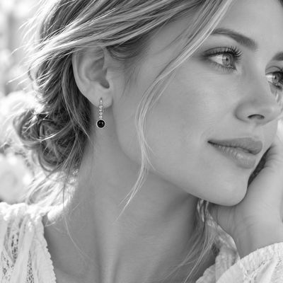 Small drop earrings with tiny spheres and black onyx stones