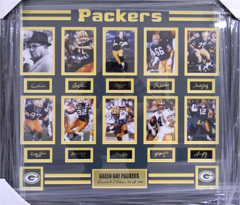 10 Packers Legends - Framed Photos with Autographs