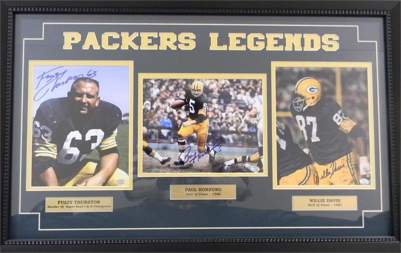 Packers Legends Thurston, Hornung, and Davis Framed Autographed Photos