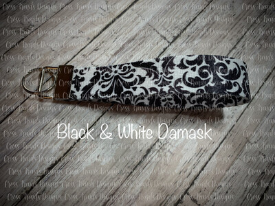 Black and White Damask Keychain