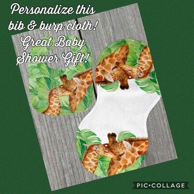 Momma &amp; Baby Giraffe Bib &amp; Burp Cloth