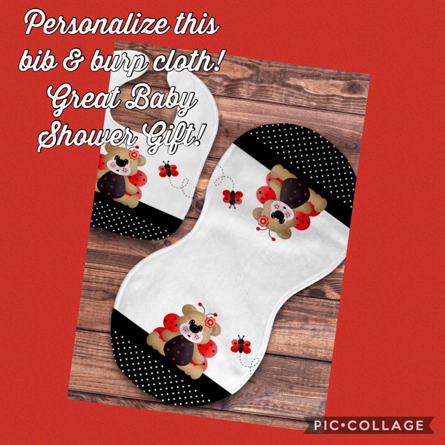 Ladybug Teddybear Customized Bib &amp; Burp Cloth