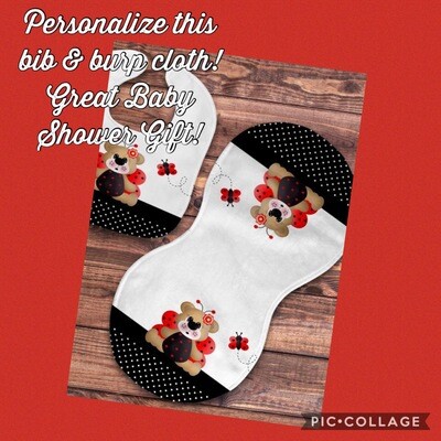 Ladybug Teddybear Customized Bib &amp; Burp Cloth
