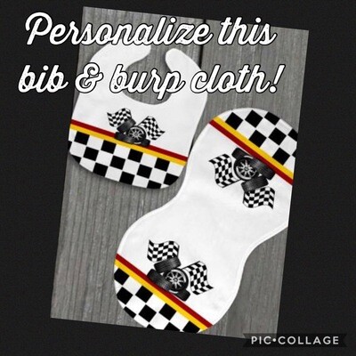 Race Car Champion Bib &amp; Burp Cloth