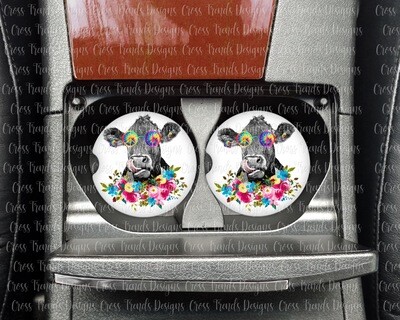 Hippie Cow Car Coasters Set Of 2
