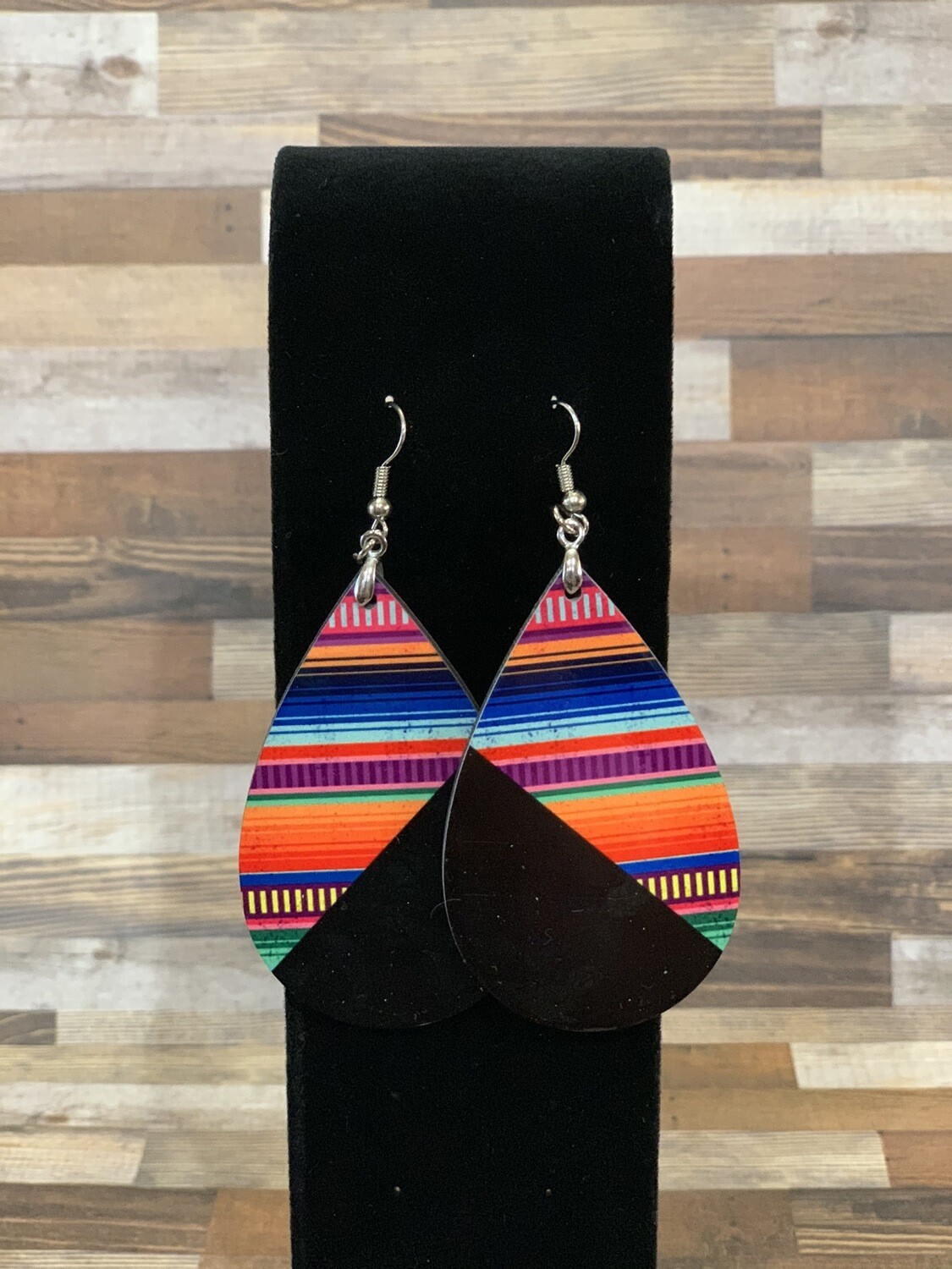 Serape And Black Divided Earrings.