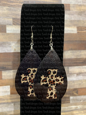 Black Faux Leather with Cheetah Cross