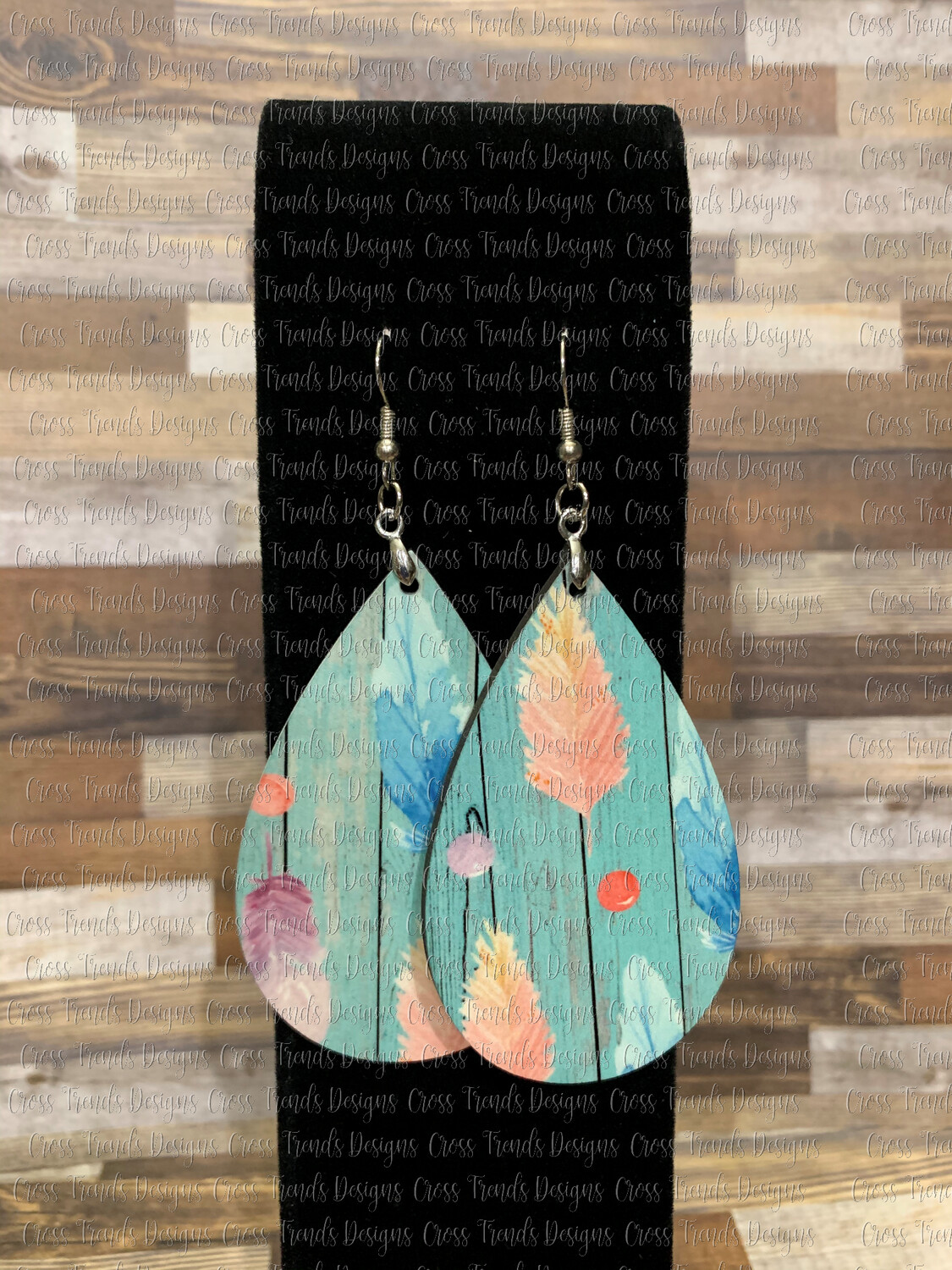 Light Teal Wood with Colorful Feathers