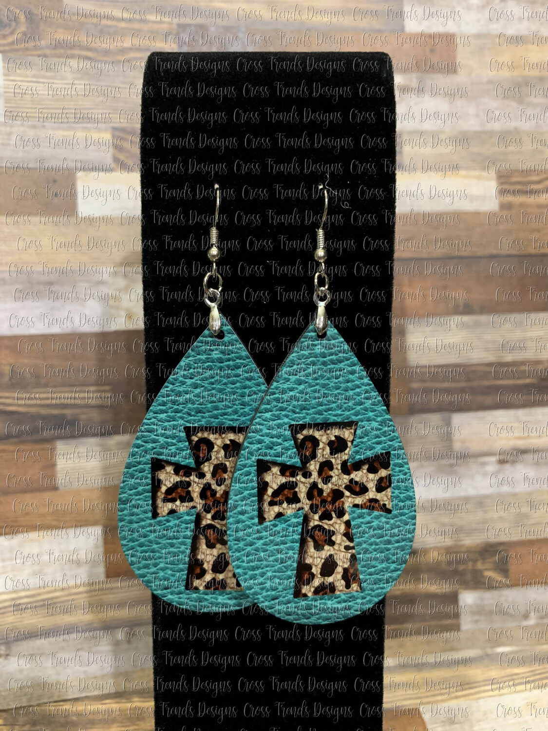 Turquoise Faux Leather with Cheetah Cross