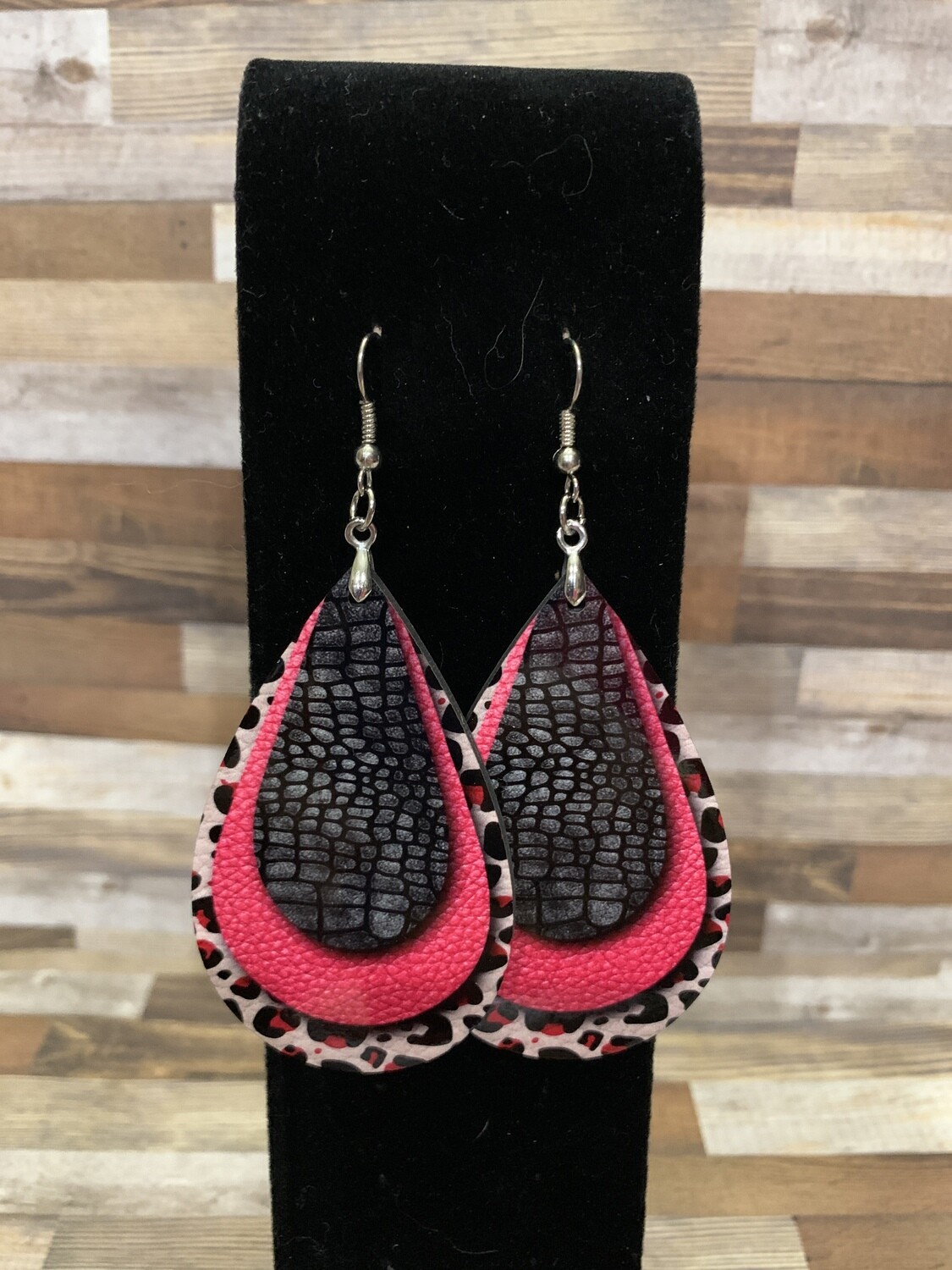 Black Faux Leather Look with Hot Pink and Cheetah Earrings