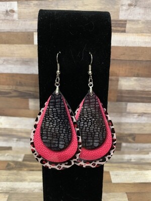 Black Faux Leather Look with Hot Pink and Cheetah Earrings