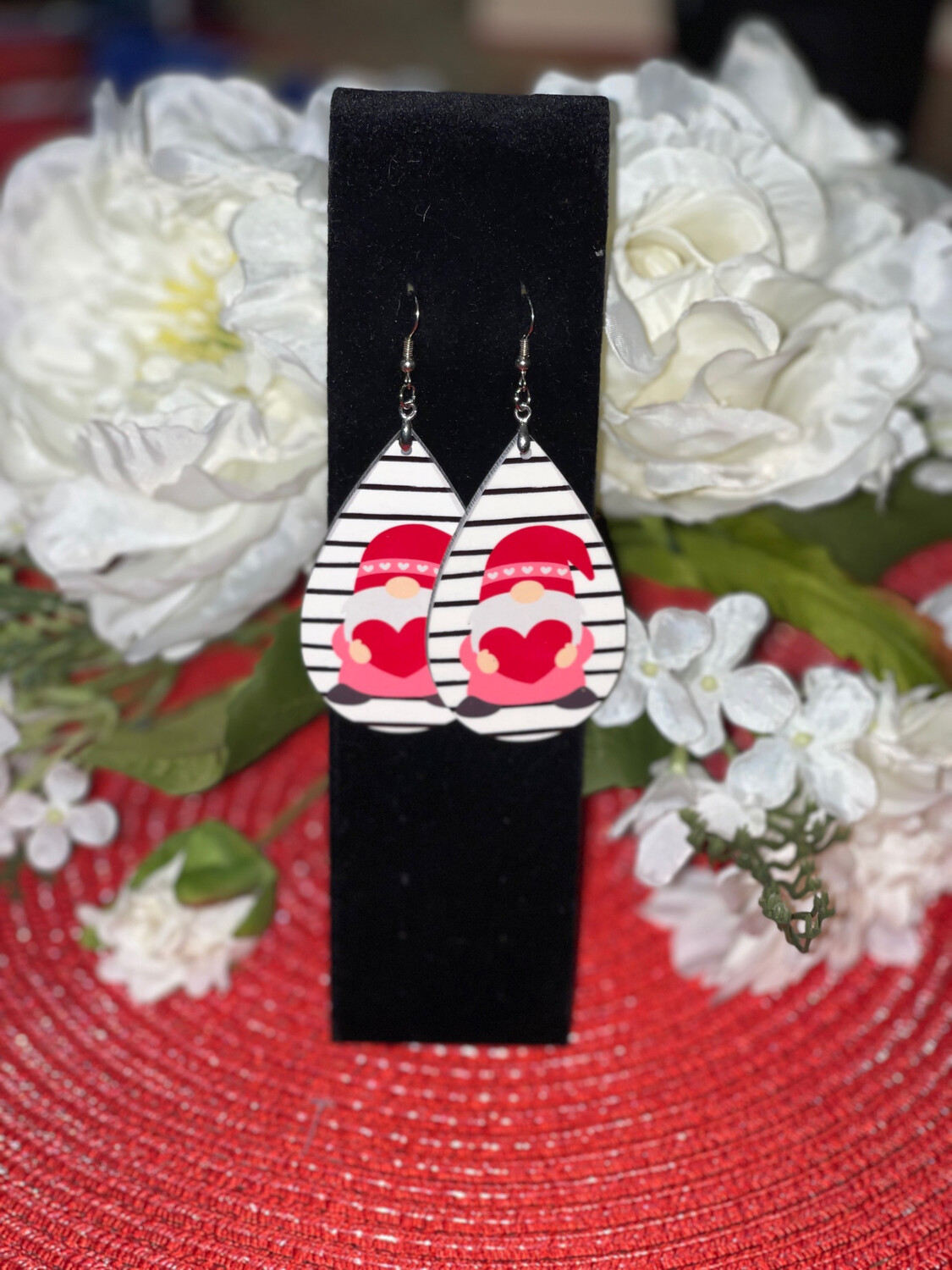 Striped Gnome Valentines Day Earrings