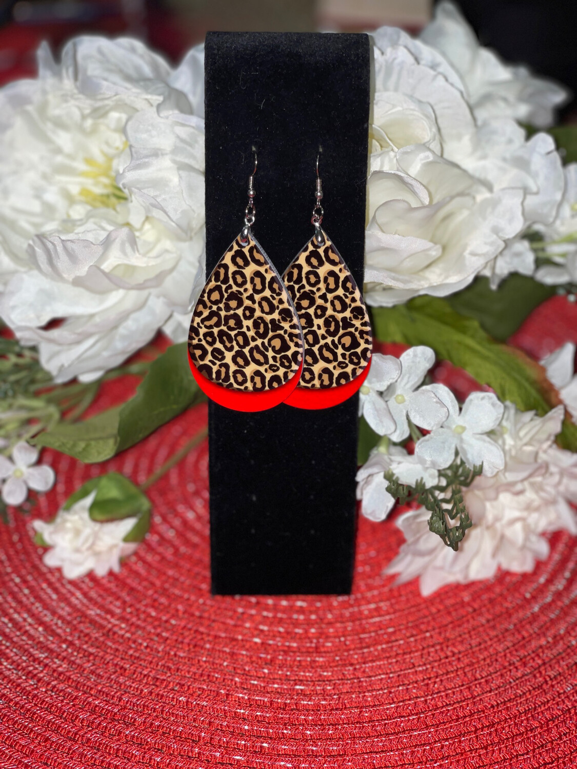 Cheetah &amp; Red Teardrop Earrings