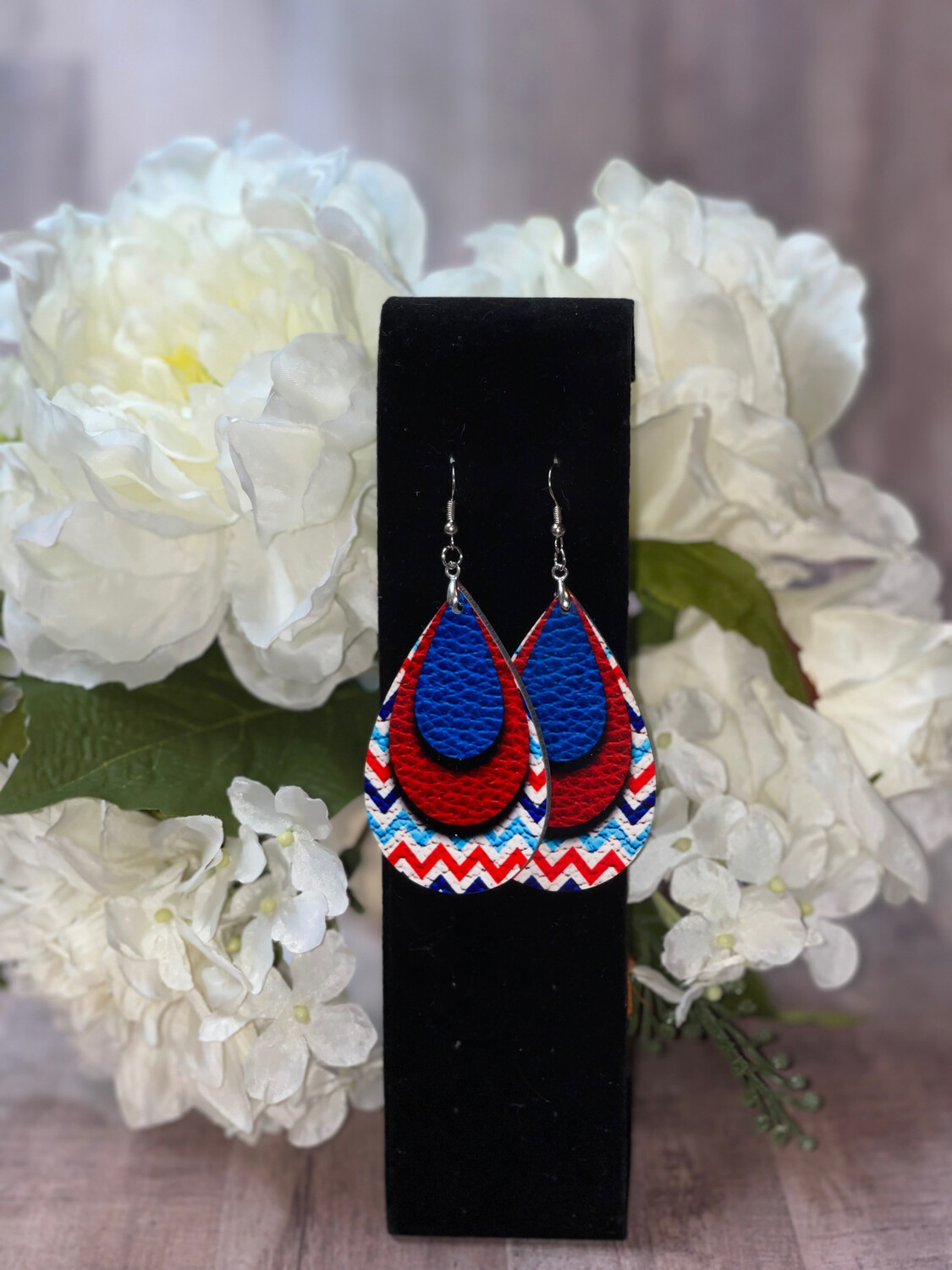 Red, White And Blue Chevron Earrings