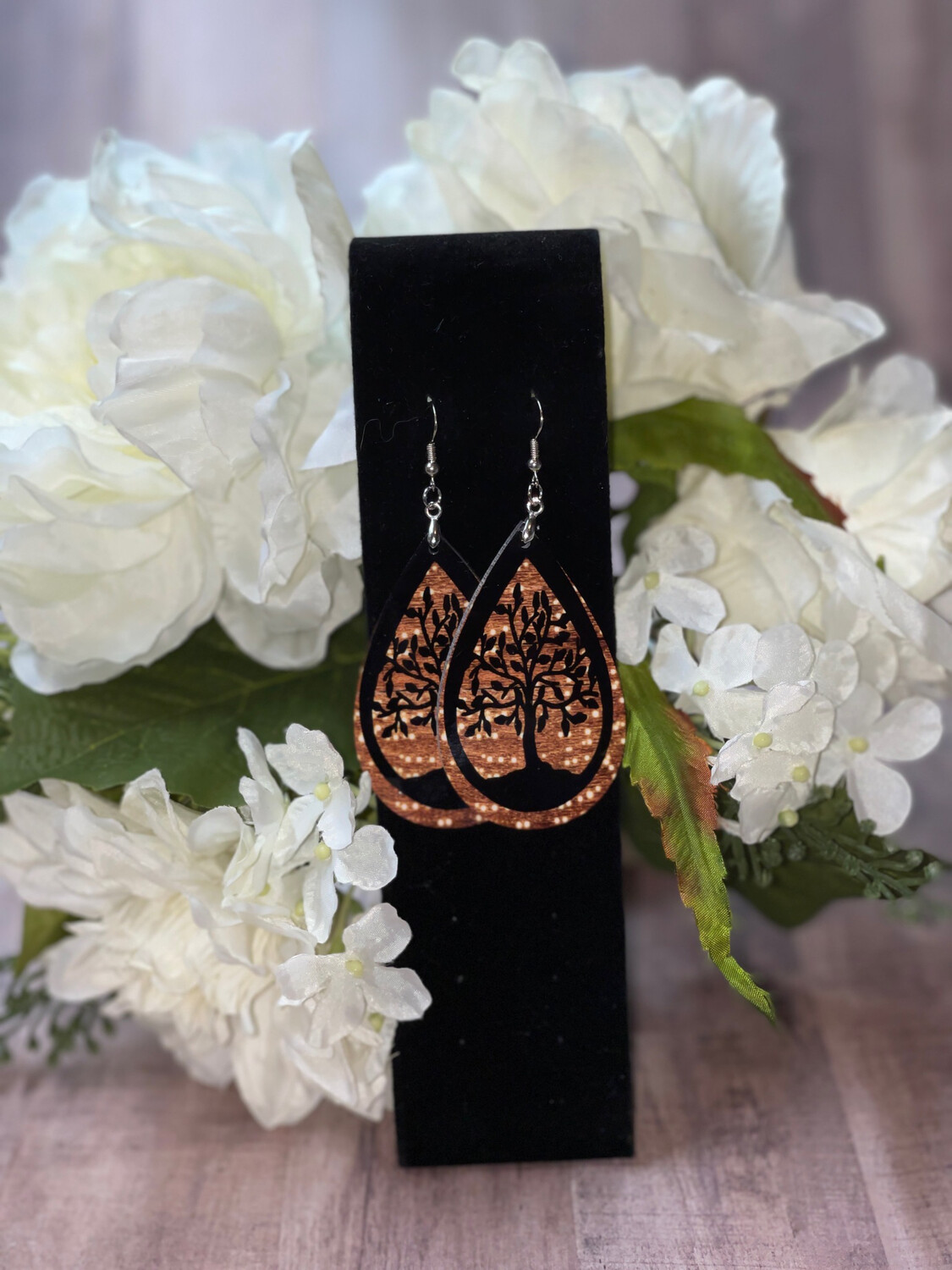 Family Tree Teardrop Earrings In Gold and Black