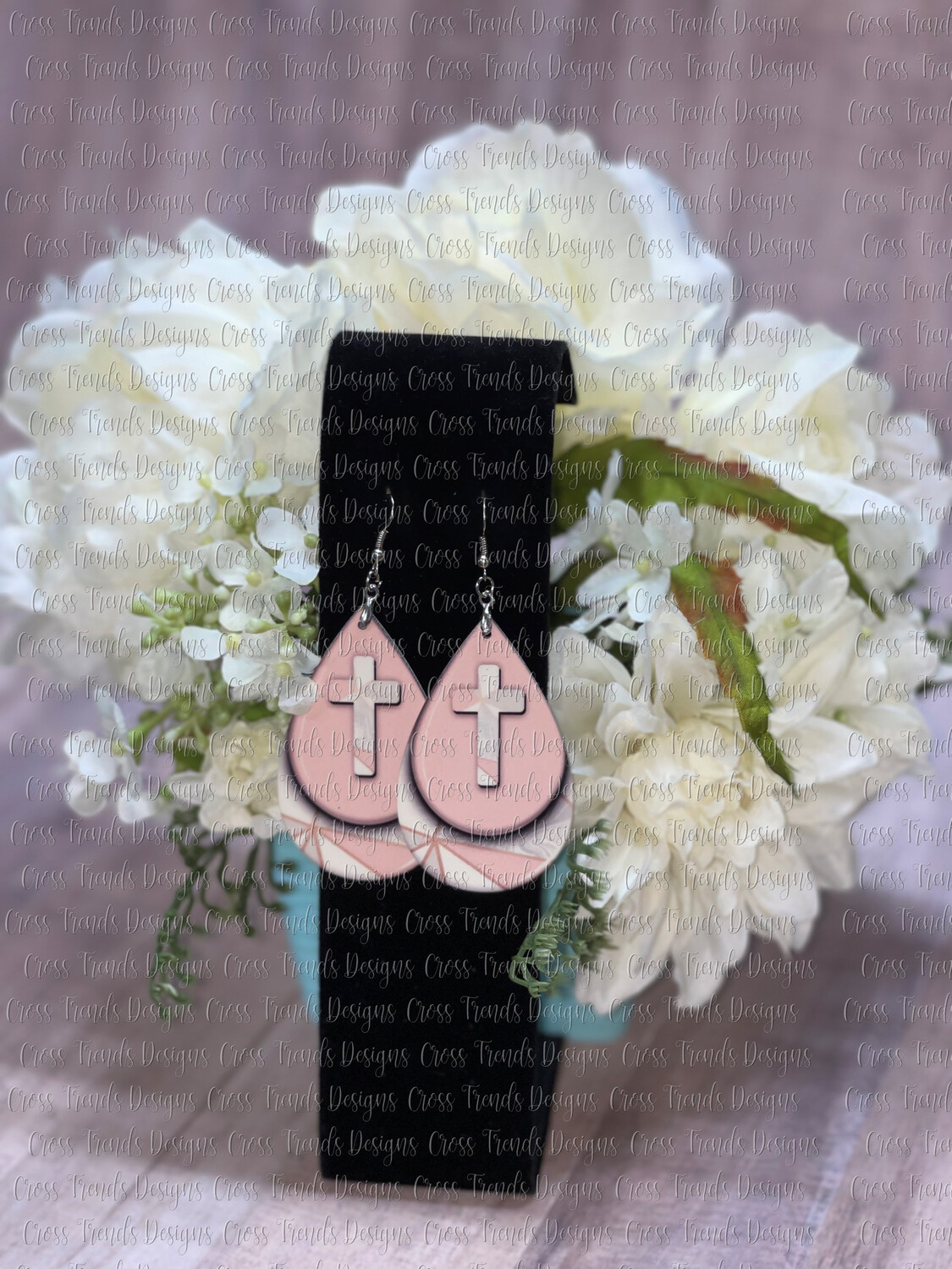 Pink Geometric Cross Earrings